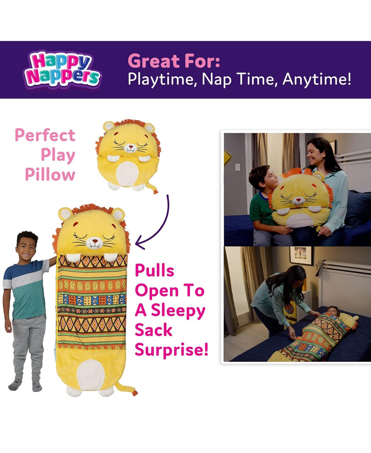 Happy Nappers Lion Lex Medium Plush Convertible Sleeping Bag