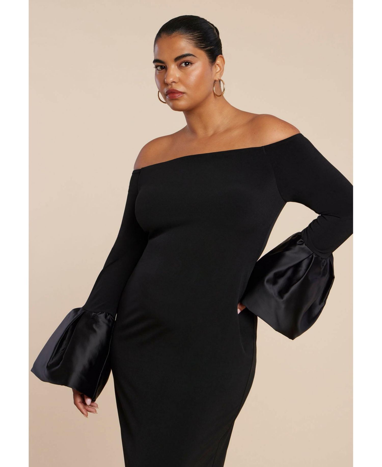 Women's Plus Size Off Shoulder Cuff Detail Maxi Dress