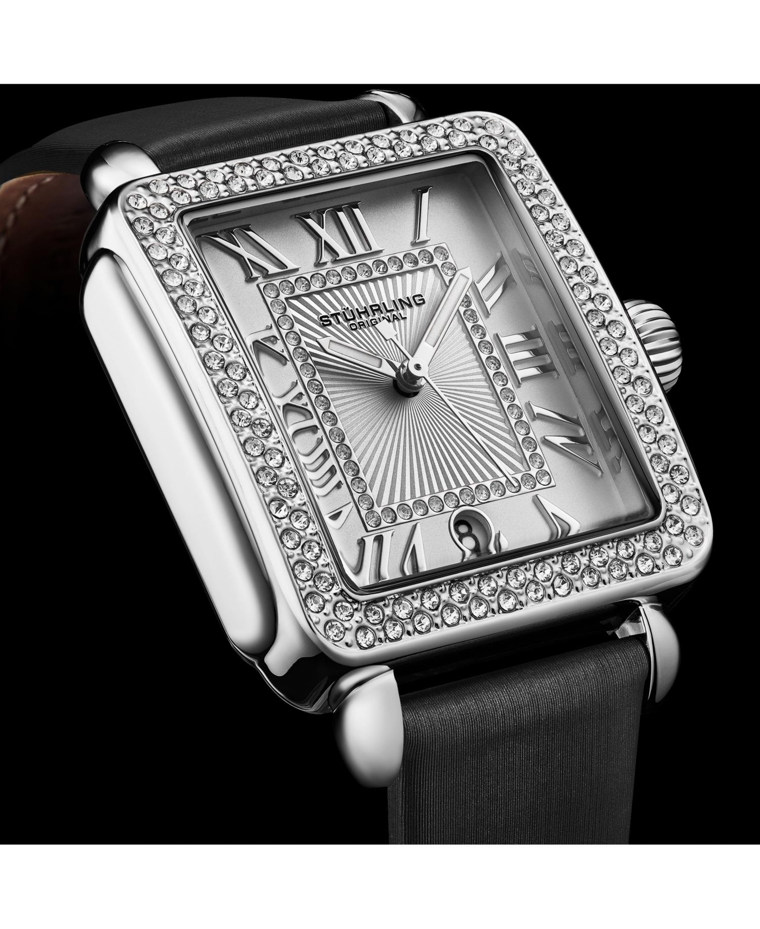 Elegant Women s Rectangular 35x47mm Dress Watch - Model 4060L.1, Silver Case, Black Leather Strap, Crystal Bezel