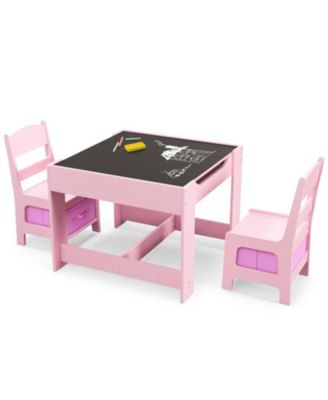 Kids Activity Table 2 Chairs Set Chalkboard Whiteboard with Storage Boxes