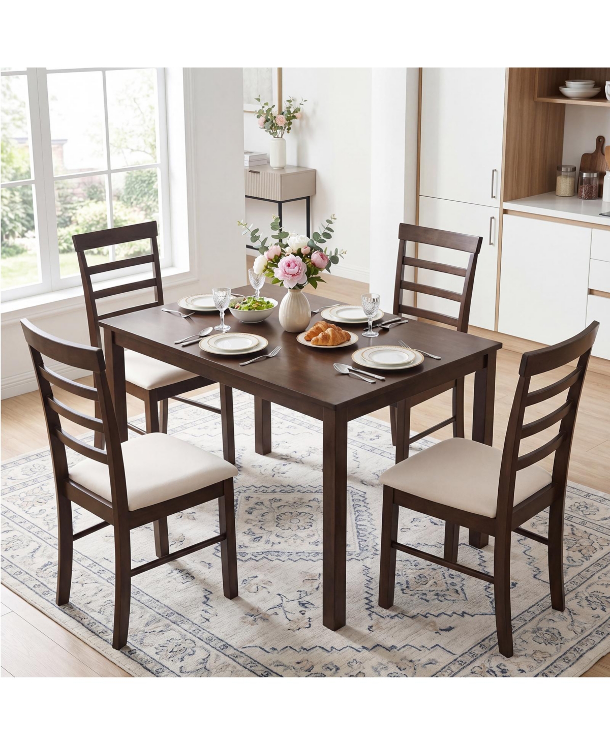 Gymax Farmhouse Kitchen Table Rectangular Dining Table with Solid Rubber Wood Frame