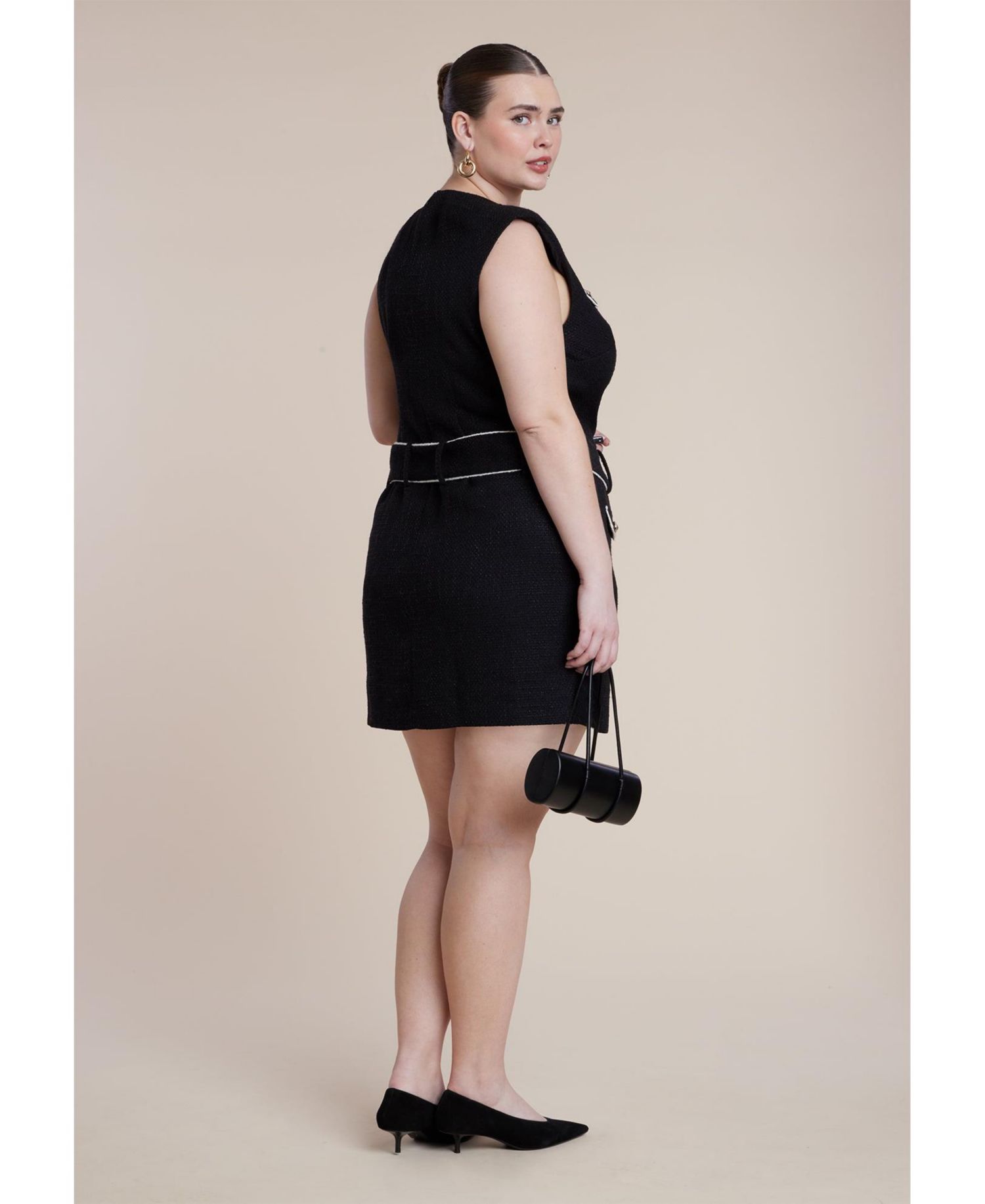 Plus Size Belted Tweed Mini Dress