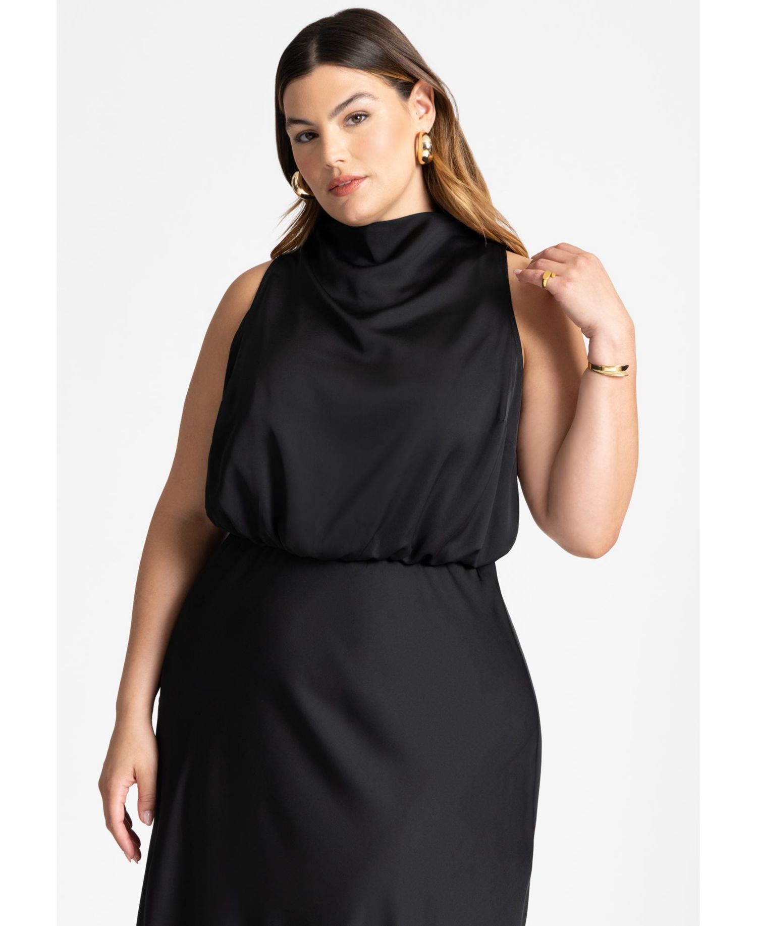 Women's Draped Satin Maxi Dress