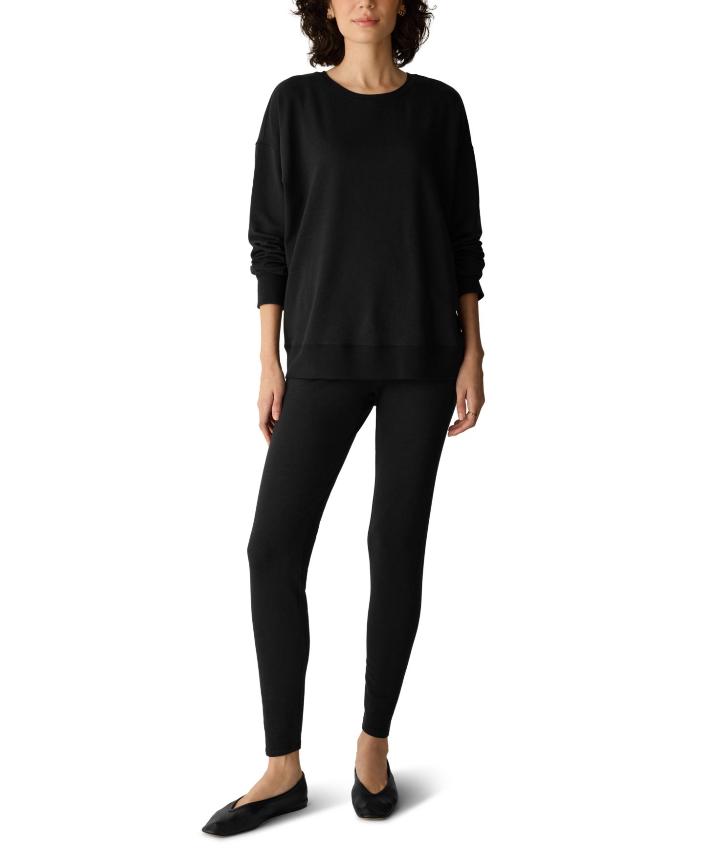 Женские укороченные легинсы Eileen Fisher с высокой посадкой и флисовой подкладкой, цвет: Чёрный — фото 2
