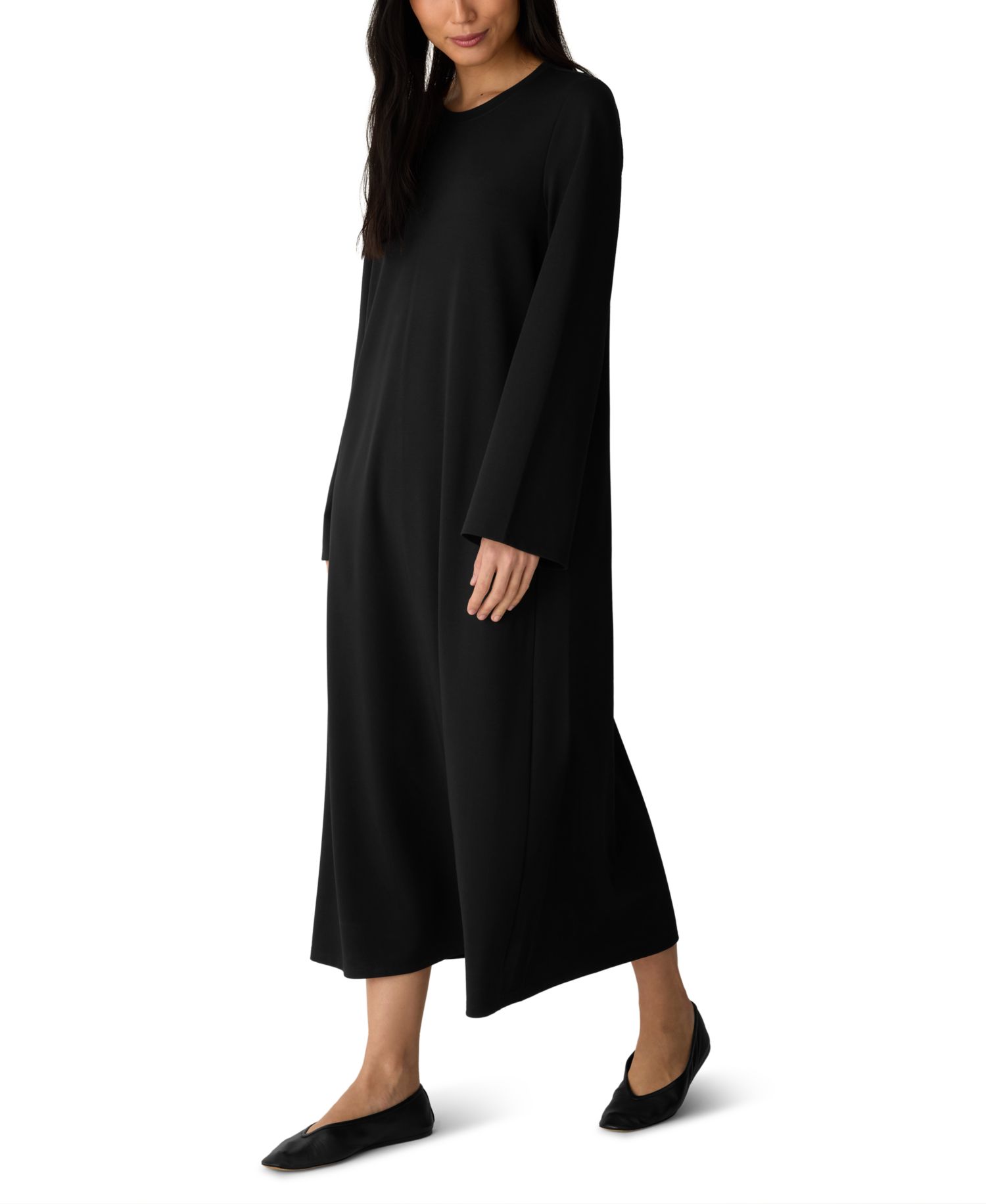Extra-Fine Ponte Long-Sleeve Midi Crewneck Dress
