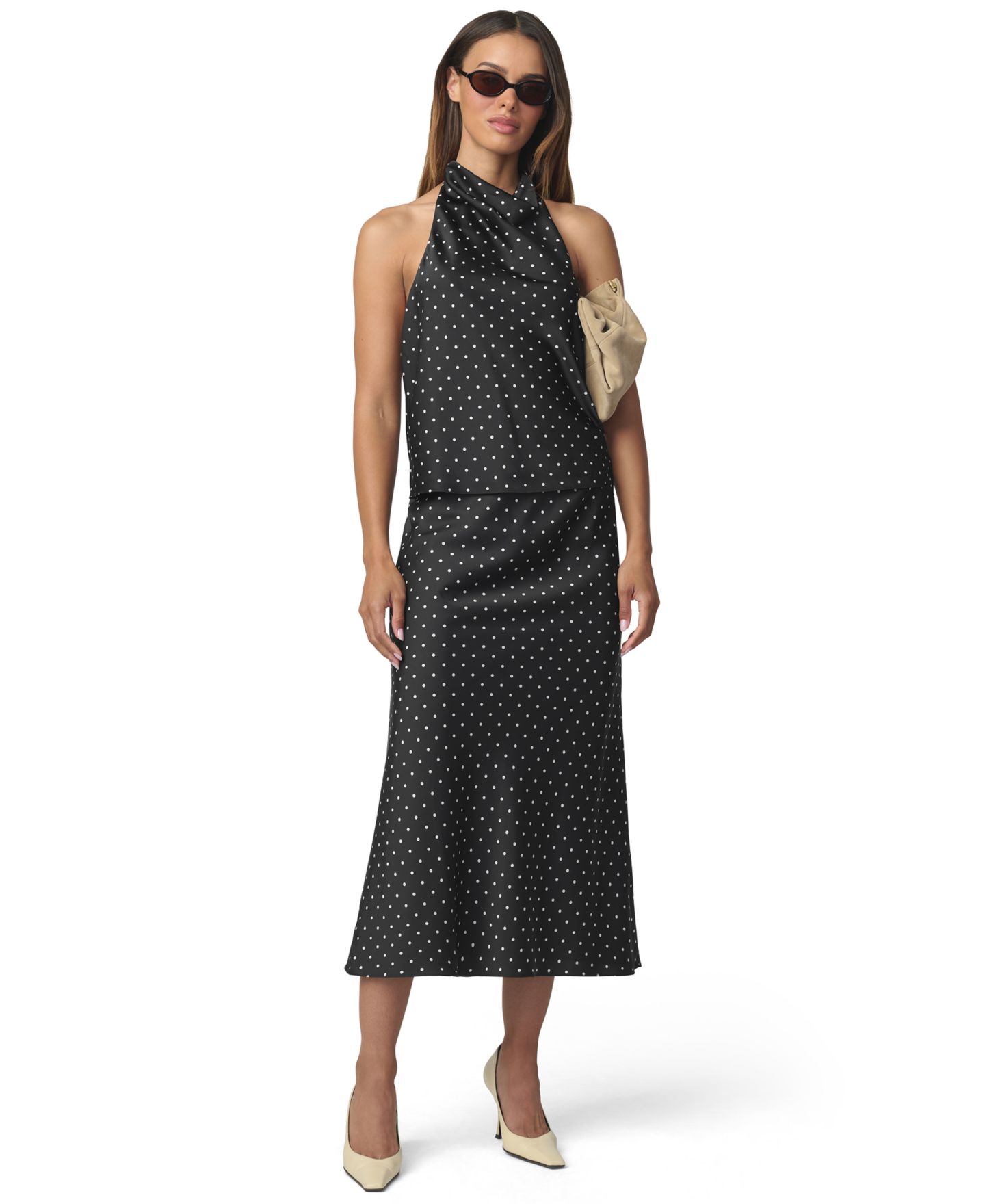 Женский топ Joe's Jeans Ines Polka-Dot Draped Halter, цвет: Чёрный в горошек — фото 2