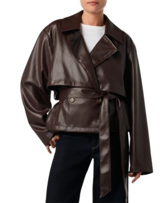 Women's Cropped Double-Breasted Belted Trench Coat