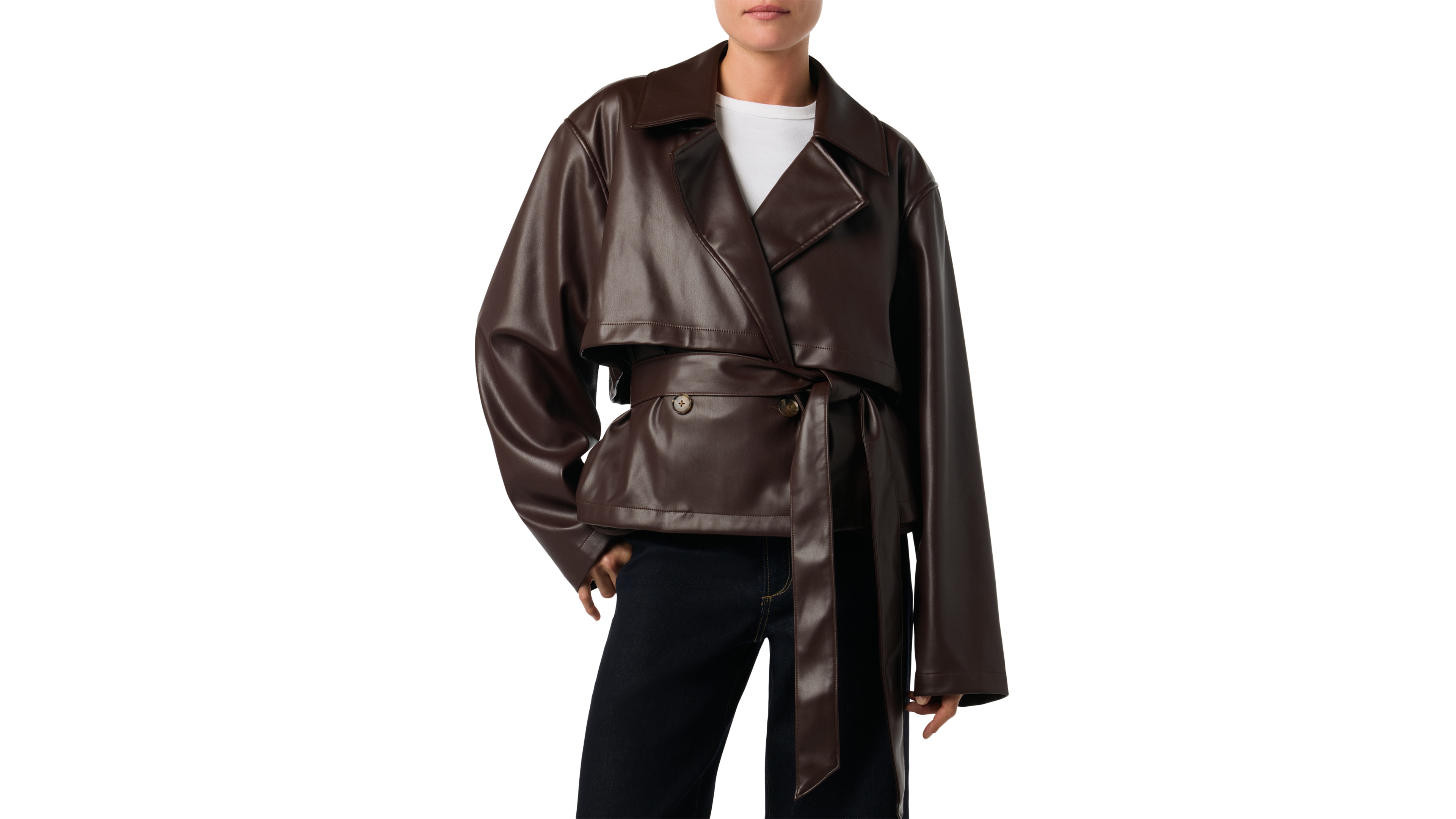 Joe's Jeans Women's Cropped Double-Breasted Belted Trench Coat