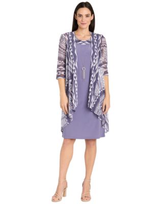 Petite Two Piece Printed Scoop Neck Sleeveless A-Line 2-Piece Dress and Jacket