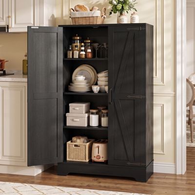 Small Kitchen Pantry Storage Cabinet with Adjustable Shelves and Barn Doors