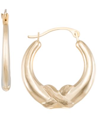 Polish Satin X Hoop Earrings in 14k Yellow Gold