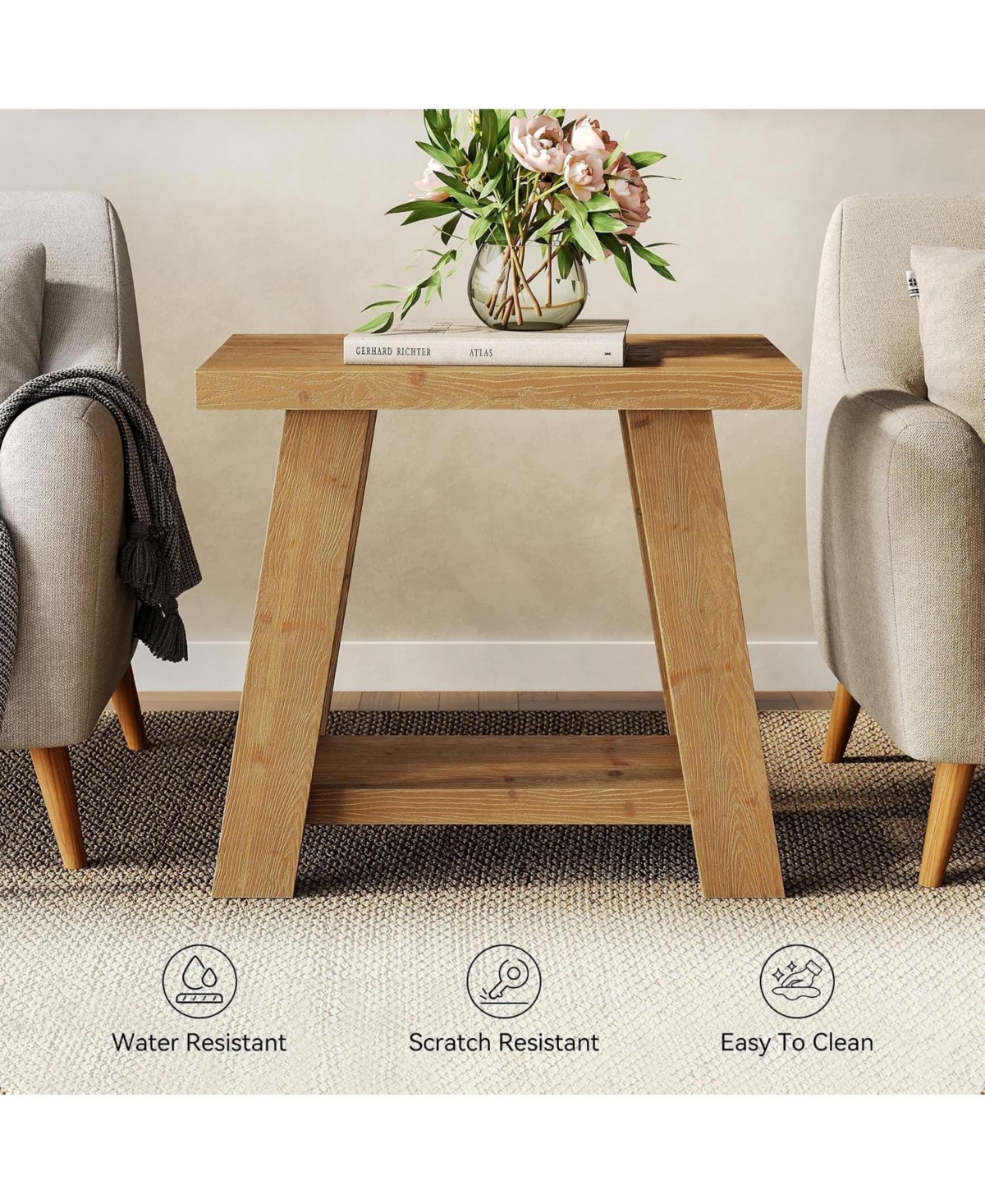 Tribesigns Solid Wood End Table with 2-Tier Storage Shelf, Side Table