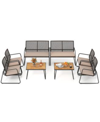 8Piece Patio Furniture Set PE Wicker Rattan Conversation Set with Zippered Cushions