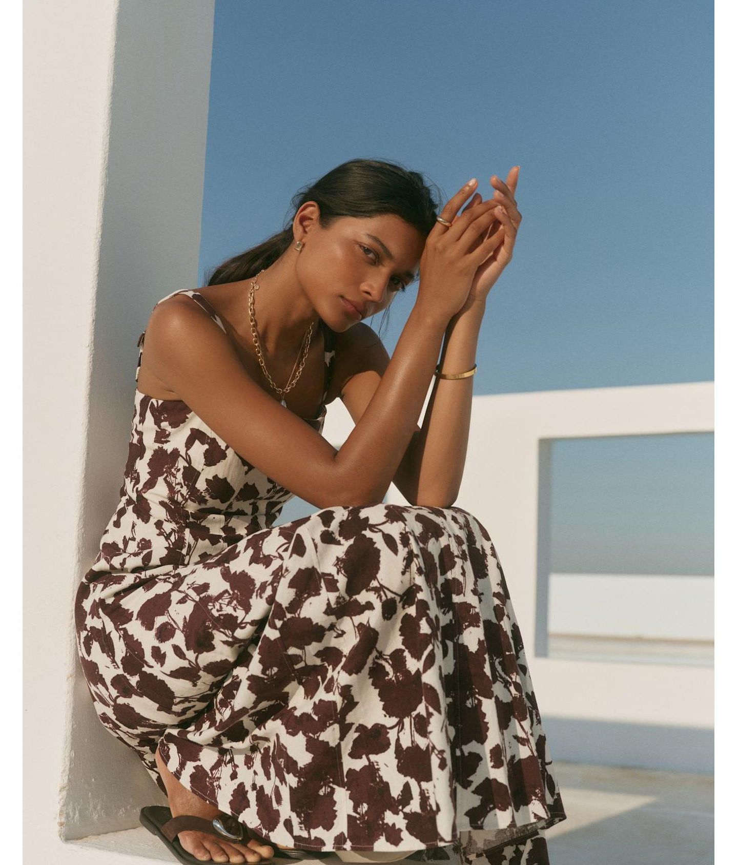 Женское платье Mint Velvet Floral-Print Sleeveless A-Line Linen-Blend Midi — фото 3