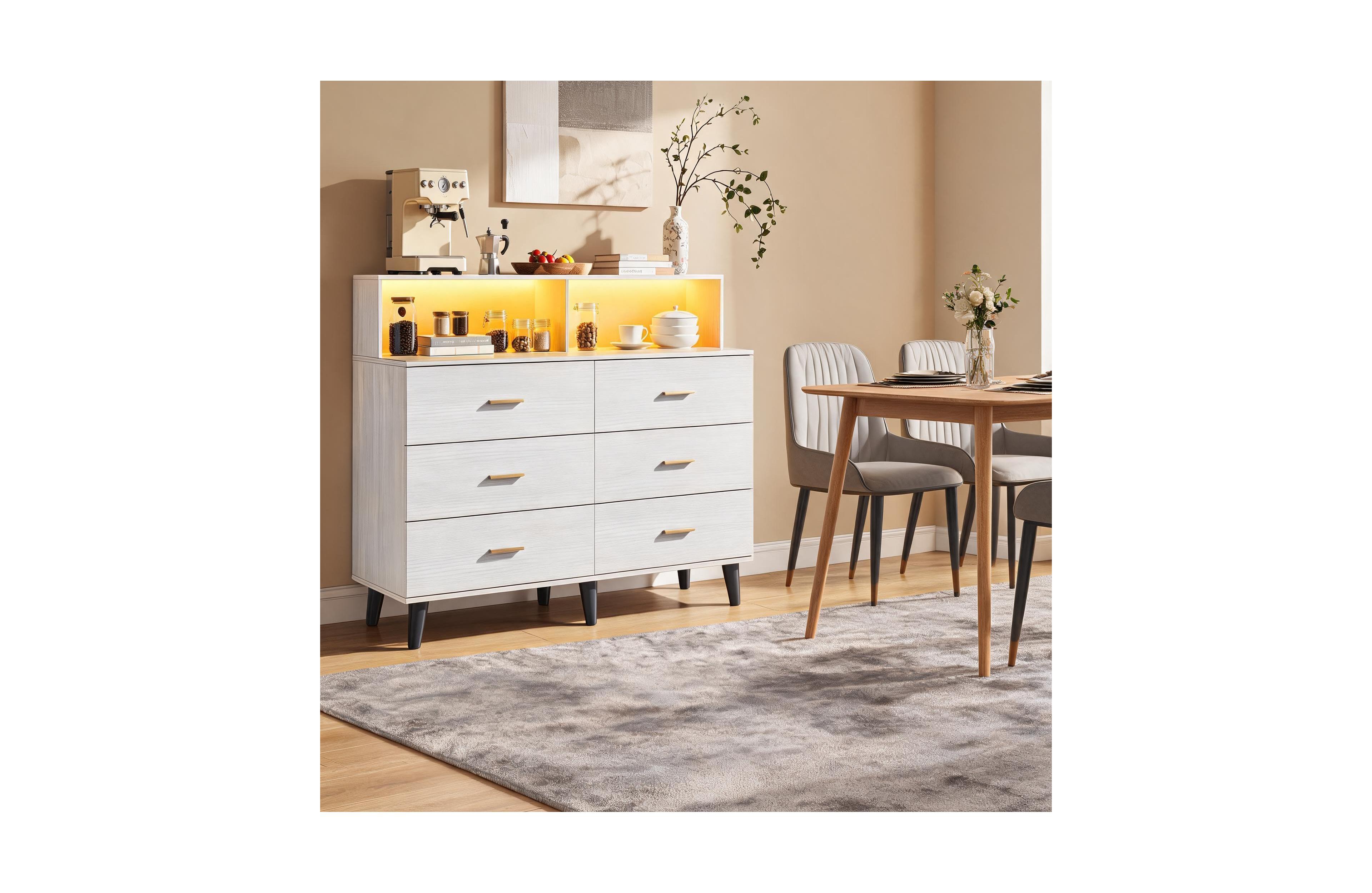 homfan 47.2" Storage Dresser with Power Outlets and Led Light -Floor Cupboard for Living Room, Dining Room