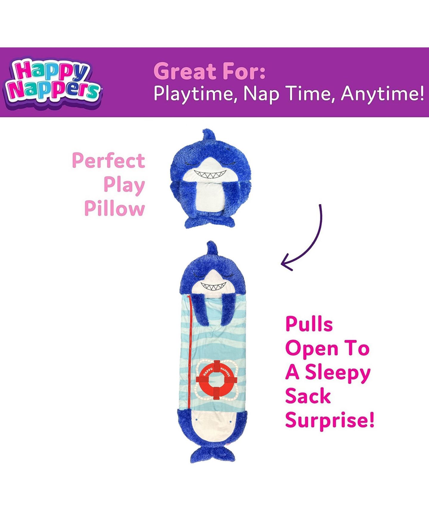 Детские мягкие игрушки Happy Nappers Shark Medium Weighted Plush Pillow and Sleep Sack — фото 4