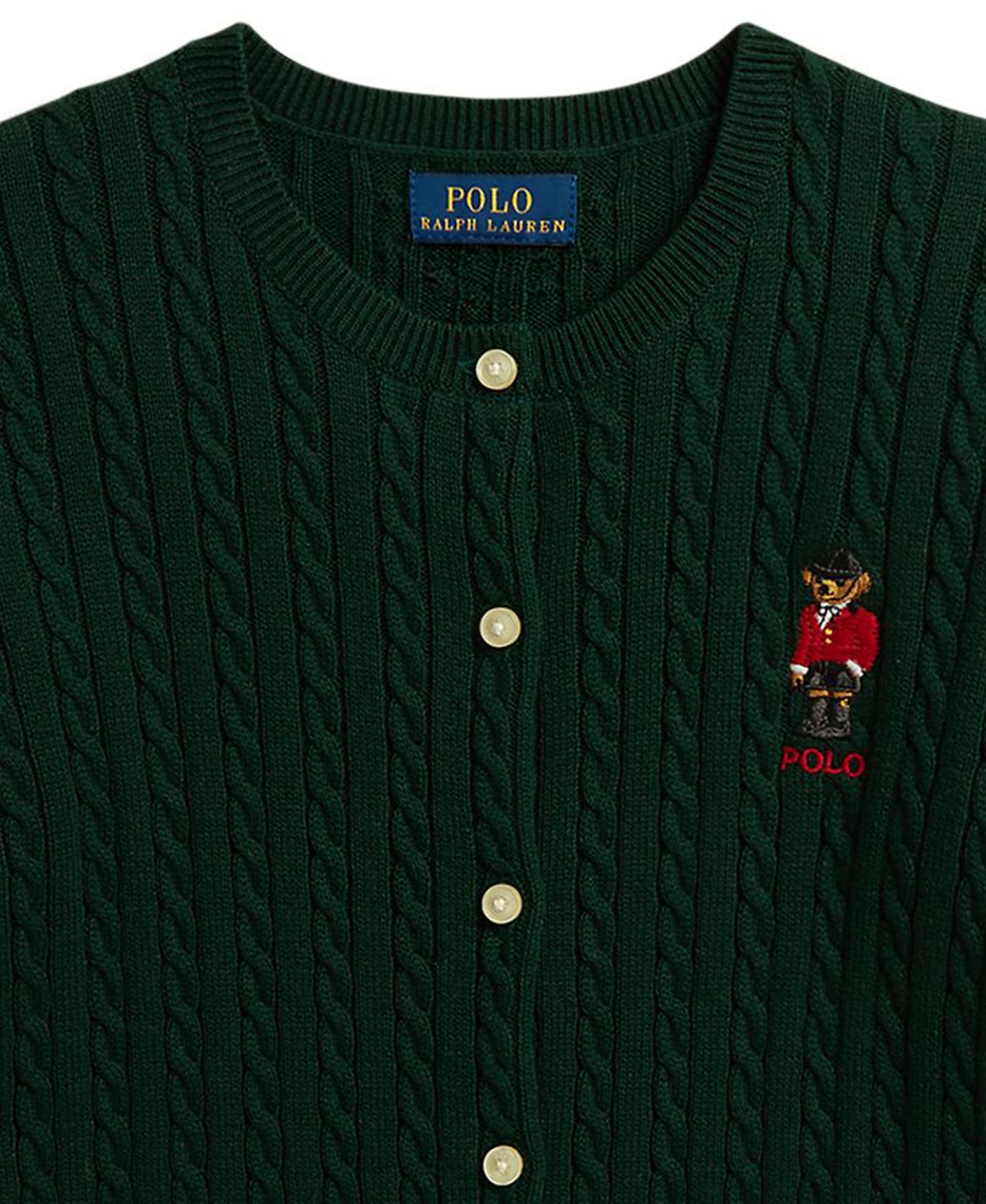 Girls' 7-16 Polo Bear Mini-Cable Cotton Cardigan