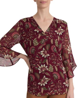 Plus Size Kelly Floral-Print V-Neck Flutter-Sleeve Blouse