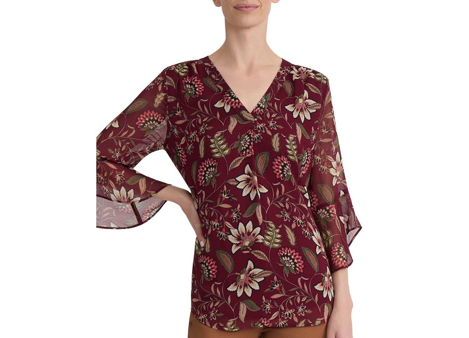 Plus Size Kelly Floral-Print V-Neck Flutter-Sleeve Blouse