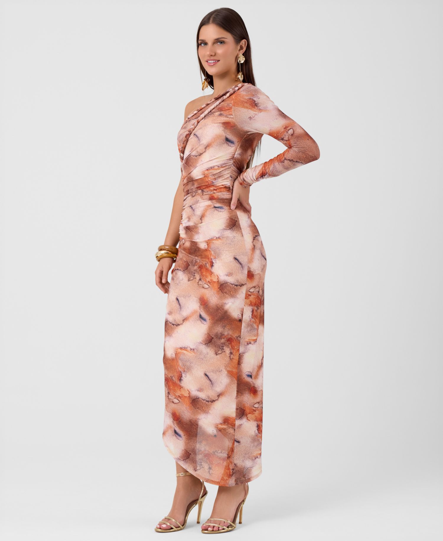 Women's Noa One-Shoulder Long-Sleeve Ruched Midi Dress