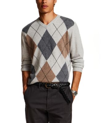 Men's Argyle Merino and Cashmere Blend V-Neck Sweater