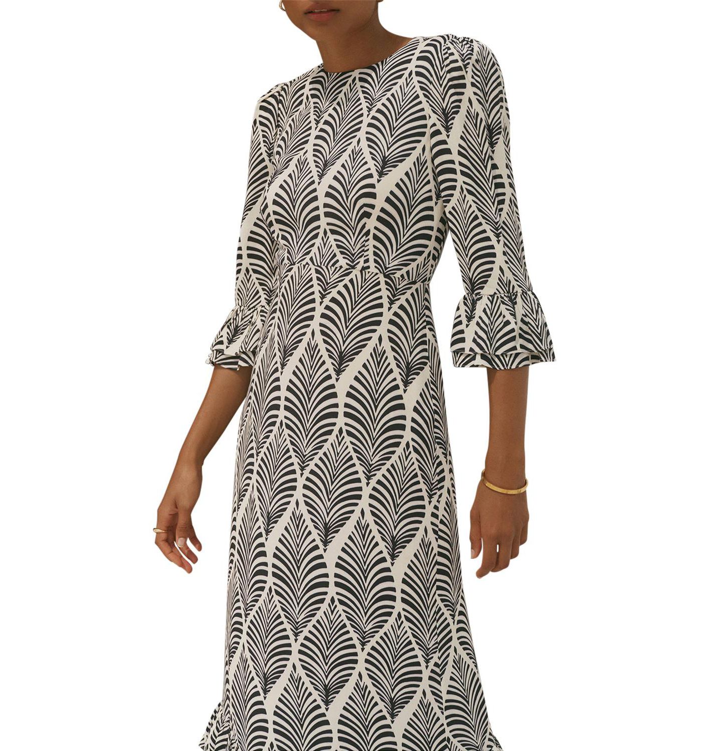 Женское платье Mint Velvet Printed Tiered-Ruffle Rayon Midi, цвет: Синий — фото 2