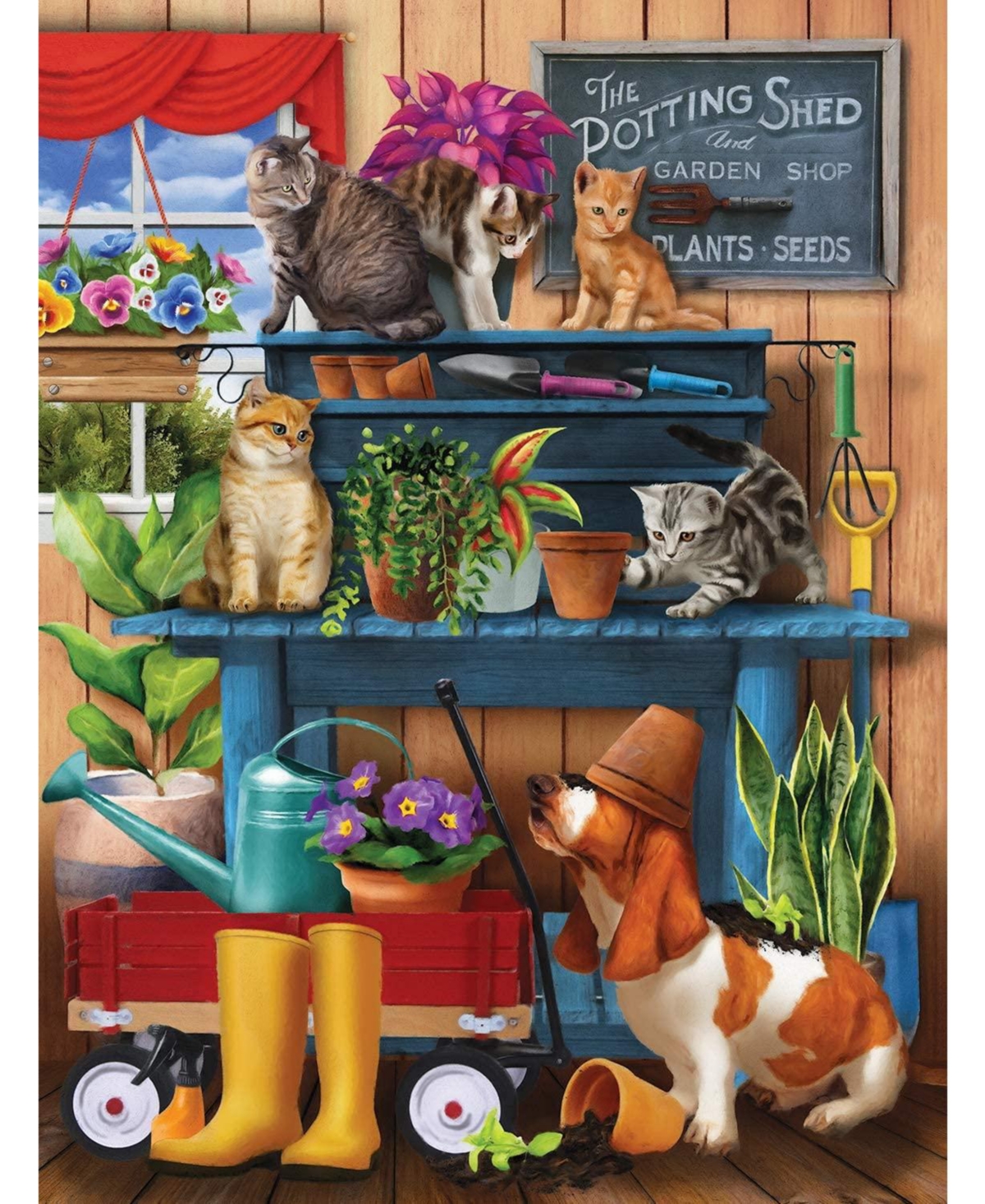 SunsOut Trouble in the Potting Shed 300 Piece Jigsaw Puzzle, Ages 15+