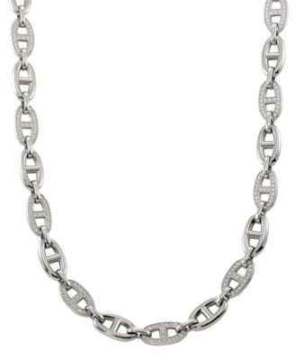 Men's Crystal Link Chain Stainless Steel Necklace, 24"