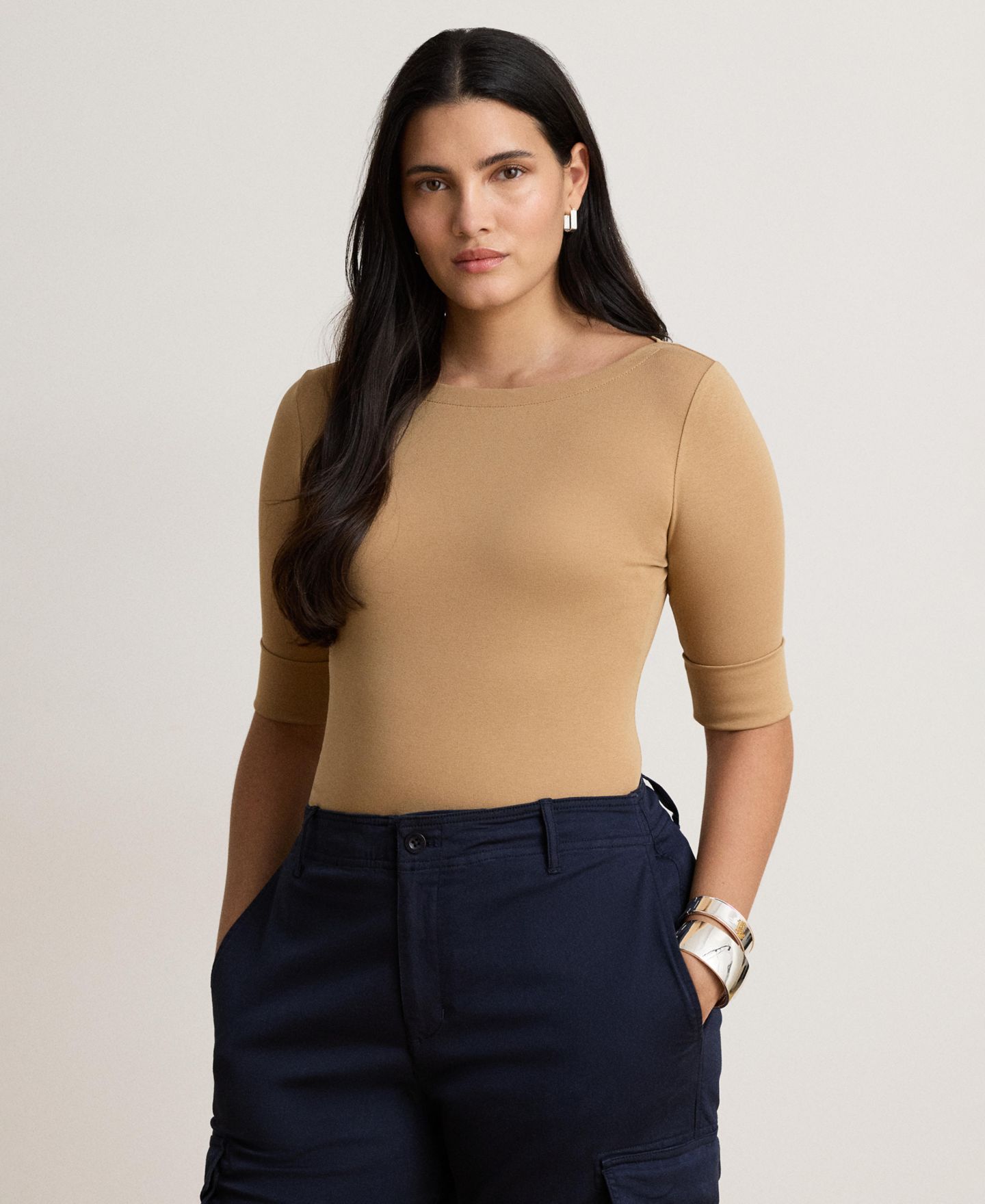 Женский топ Lauren Ralph Lauren Stretch Boatneck, цвет: Верблюжий — фото 2