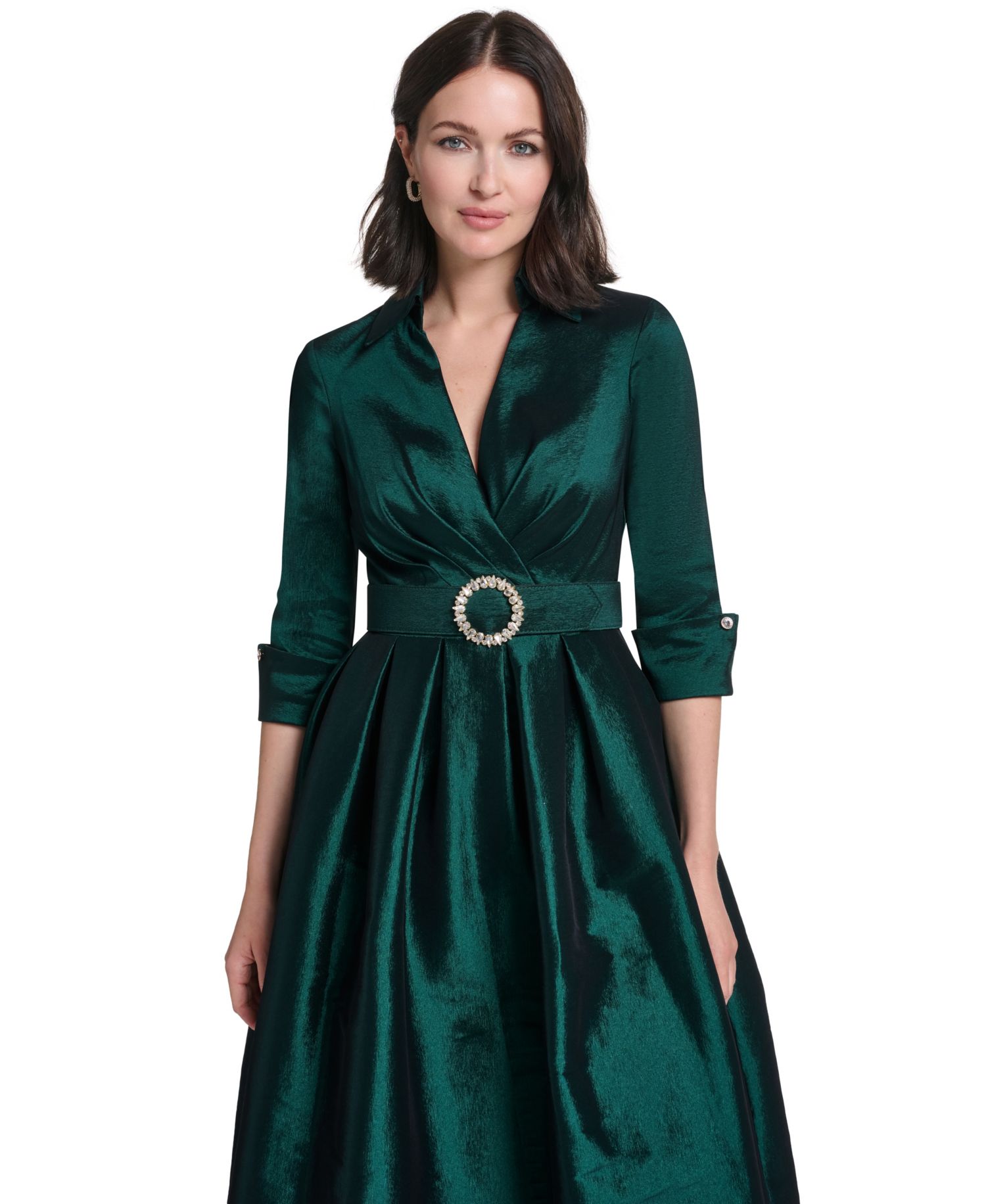 Women's Satin V-Neck 3/4 Sleeve Dress