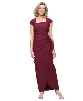 Women's Contour Collection Long Square Neck Cap-Sleeve Dress