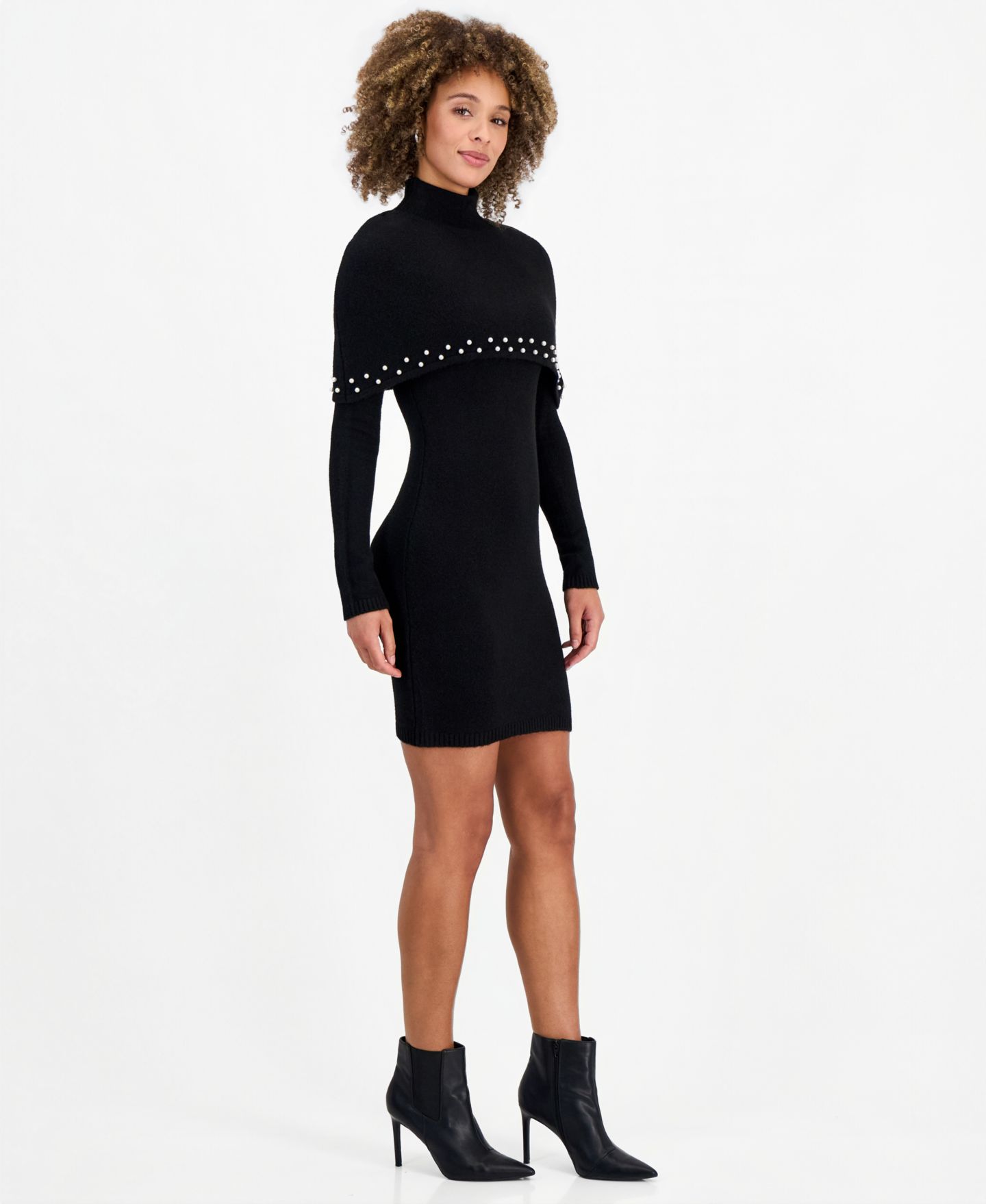 Женское платье INVITEE Long-Sleeve Mock-Neck Cape Sweater Dress, цвет: Чёрный — фото 2