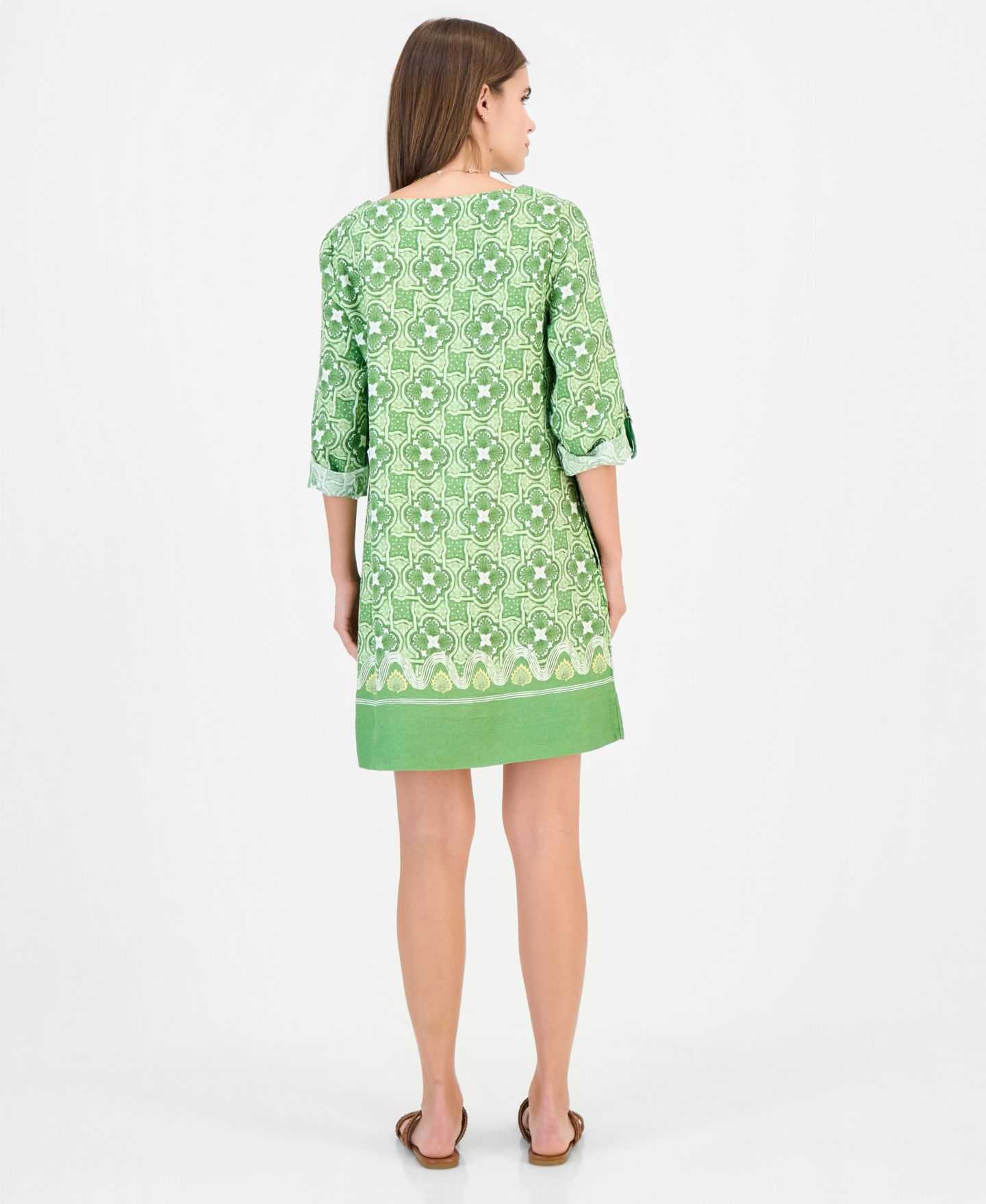 Женское платье Charter Club Scoop Neck 3/4-Sleeve with Roll-Tab 100% Linen, цвет: Antigua Placement Treetop — фото 5