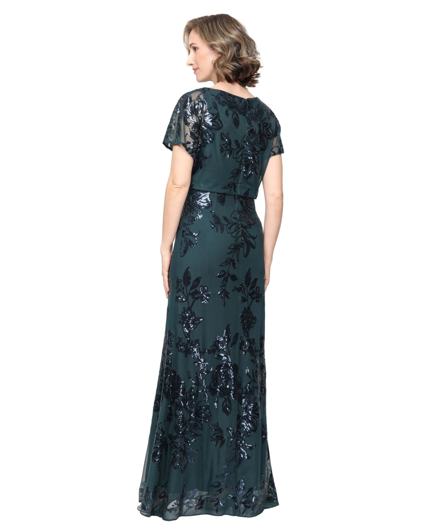 Petite Sequin Floral-Print Boat Neck Dress