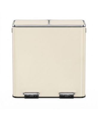 Dual Trash Can, Stainless Steel Garbage and Recycling Bin Combo with Step Pedal, 25.4 x 15.9 x 25 Inches