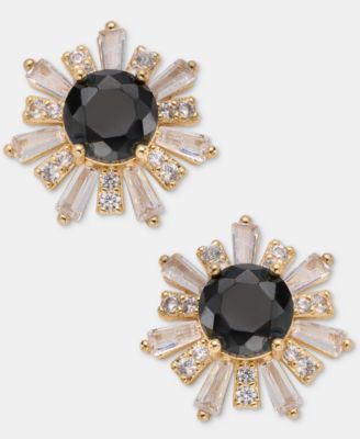 Cubic Zirconia Gold-Tone Floral Stud Earrings