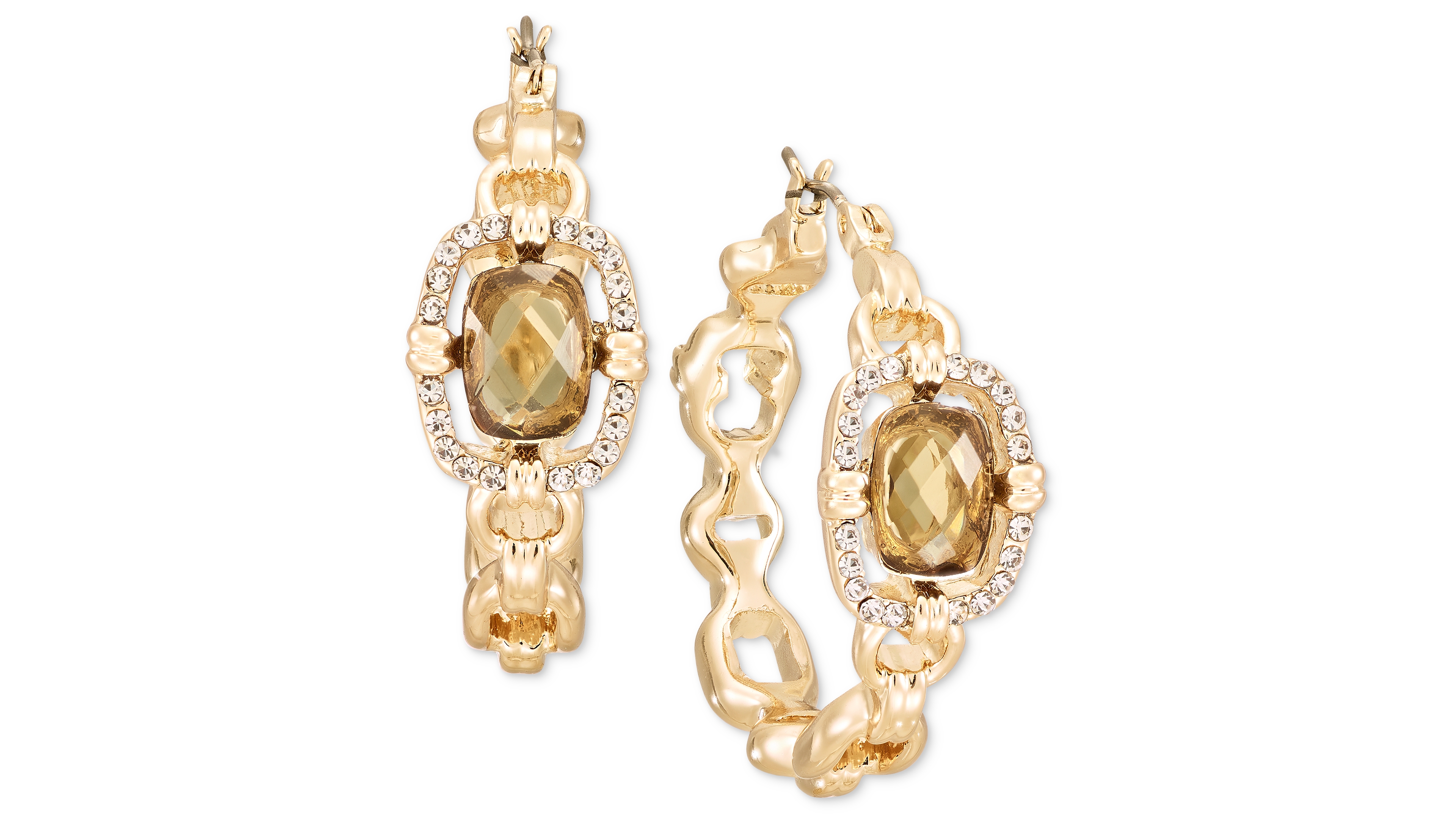 Anne Klein Crystal Gold Twisted & Interlinking Hoop Earrings