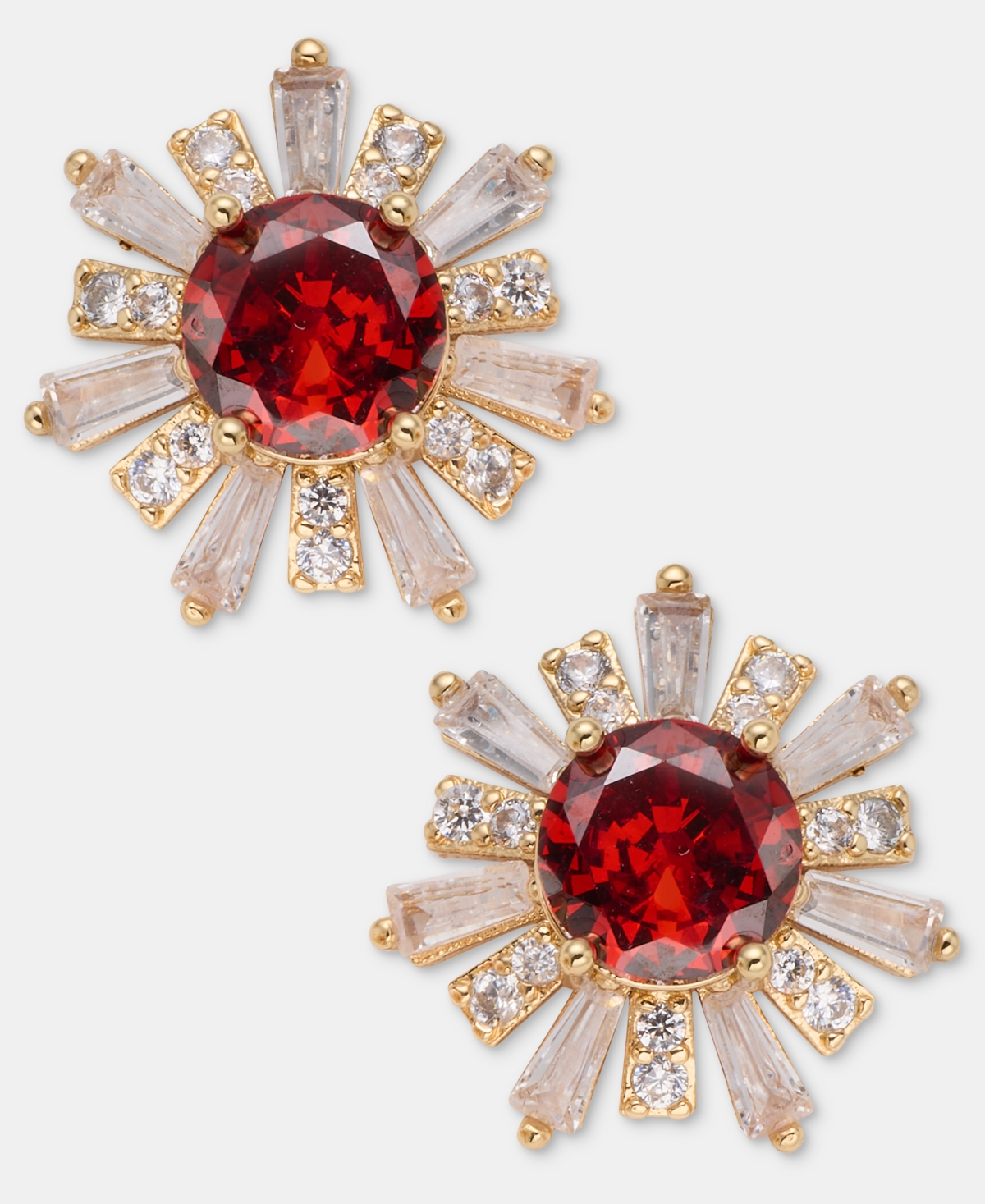 Anne Klein Cubic Zirconia Gold-Tone Floral Stud Earrings - Red