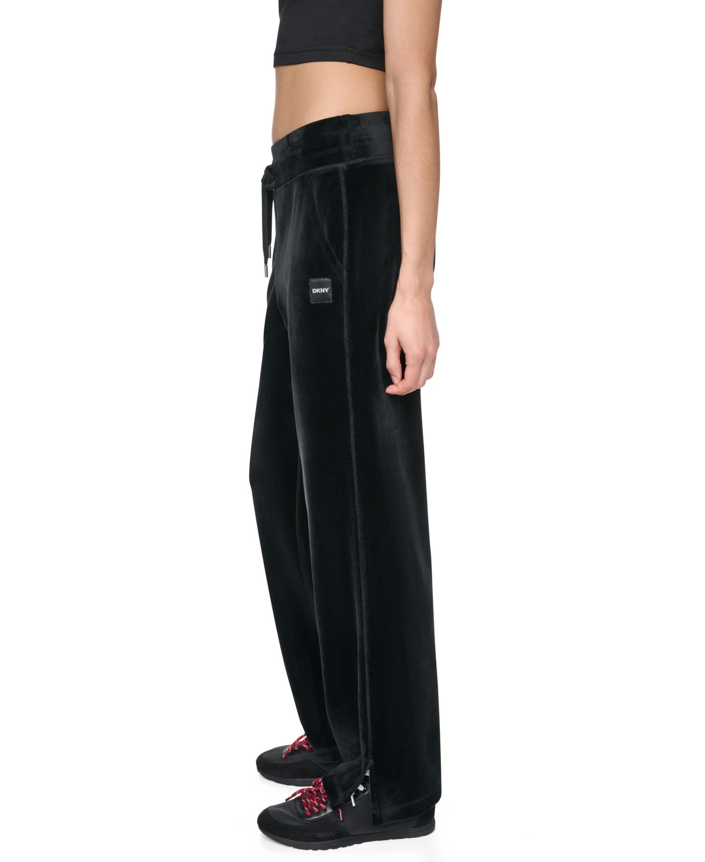 Женские брюки DKNY Sport Mid-Rise Super-Soft Velour Wide-Leg Track Pants, цвет: Чёрный — фото 3