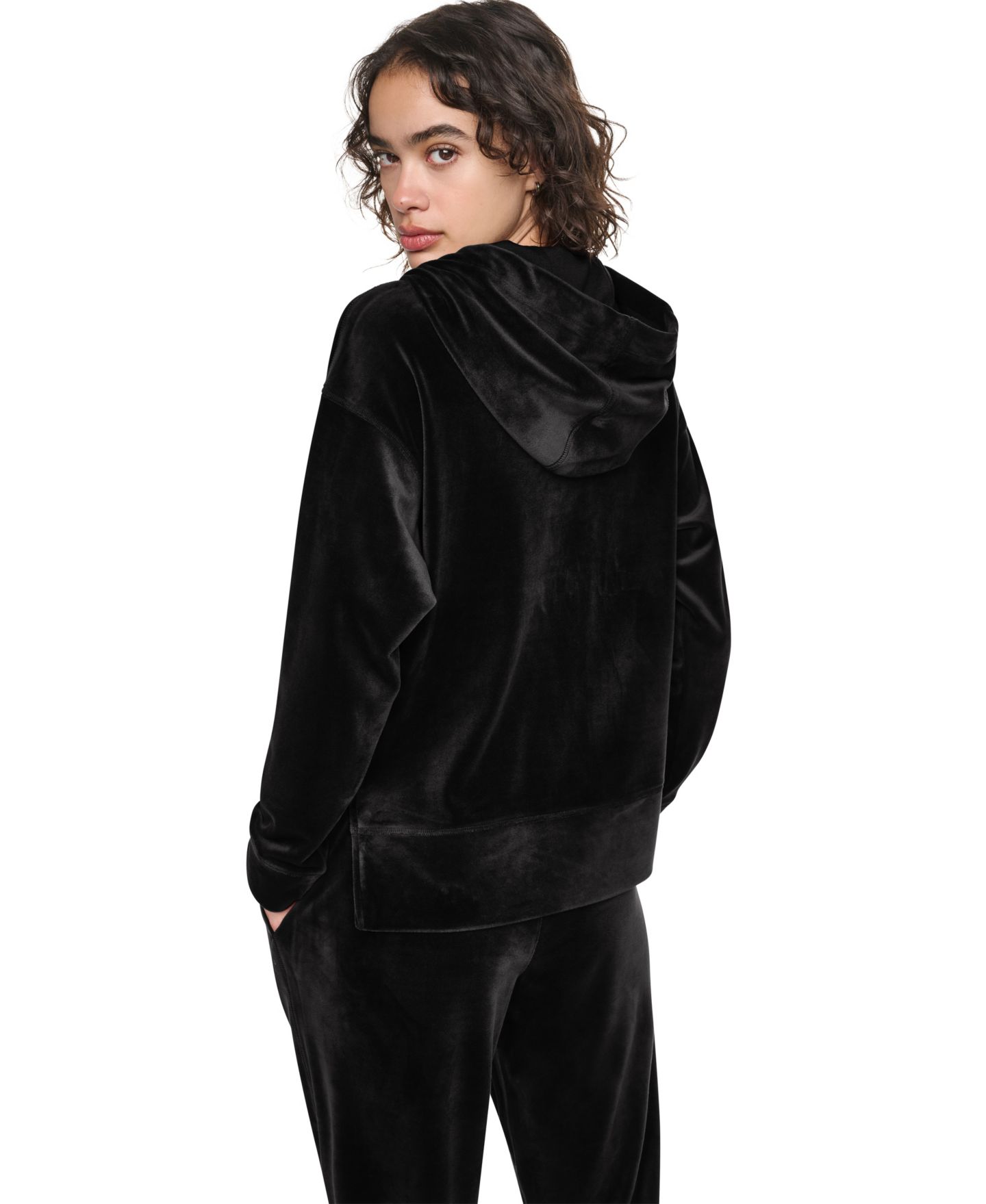 Женское худи DKNY Sport Super-Soft Velour High-Low Hem Zip, цвет: Чёрный — фото 4