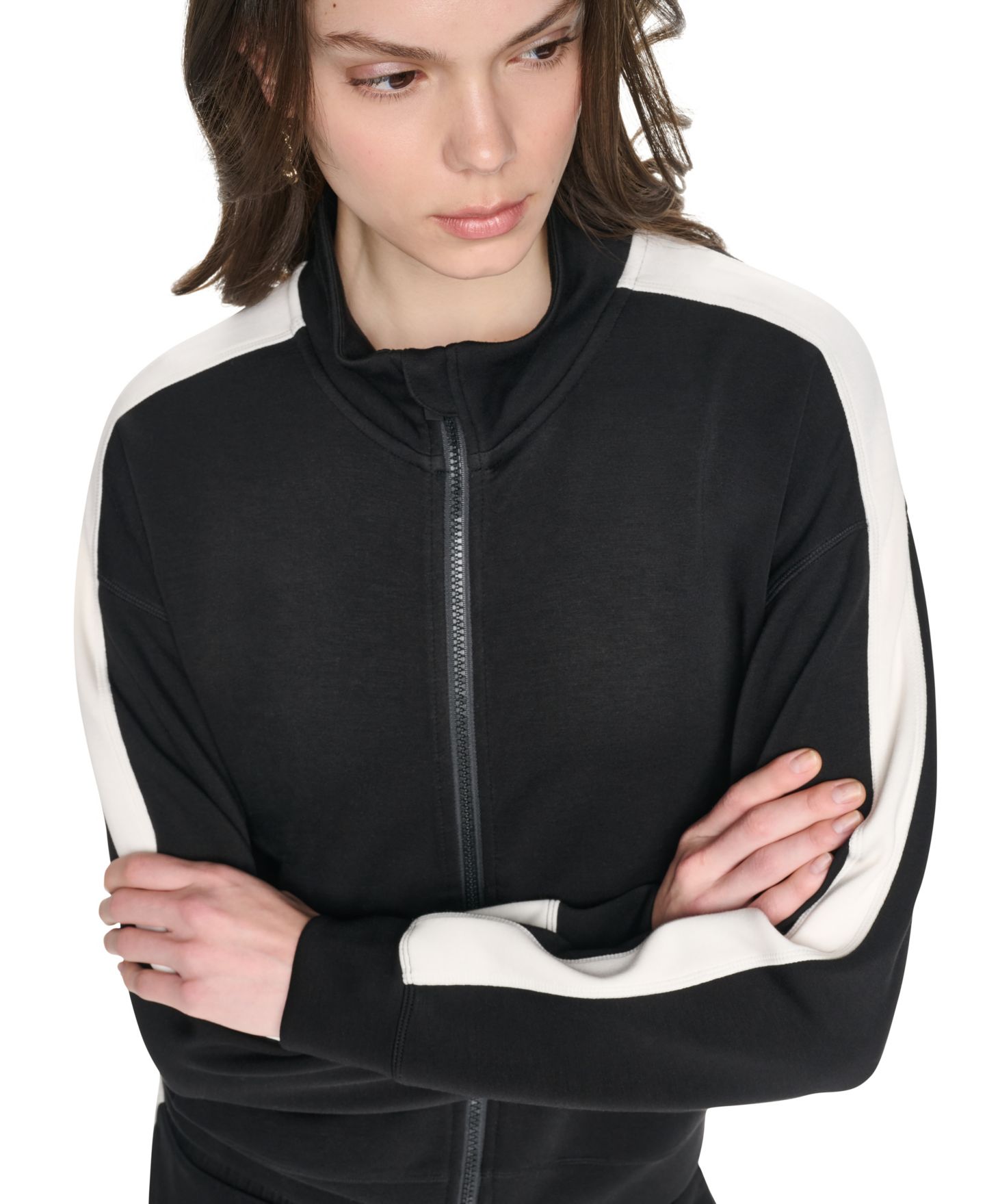 Женская куртка DKNY Sport Side Stripe Scuba Full Zip, цвет: Чёрный / Сливочный — фото 5