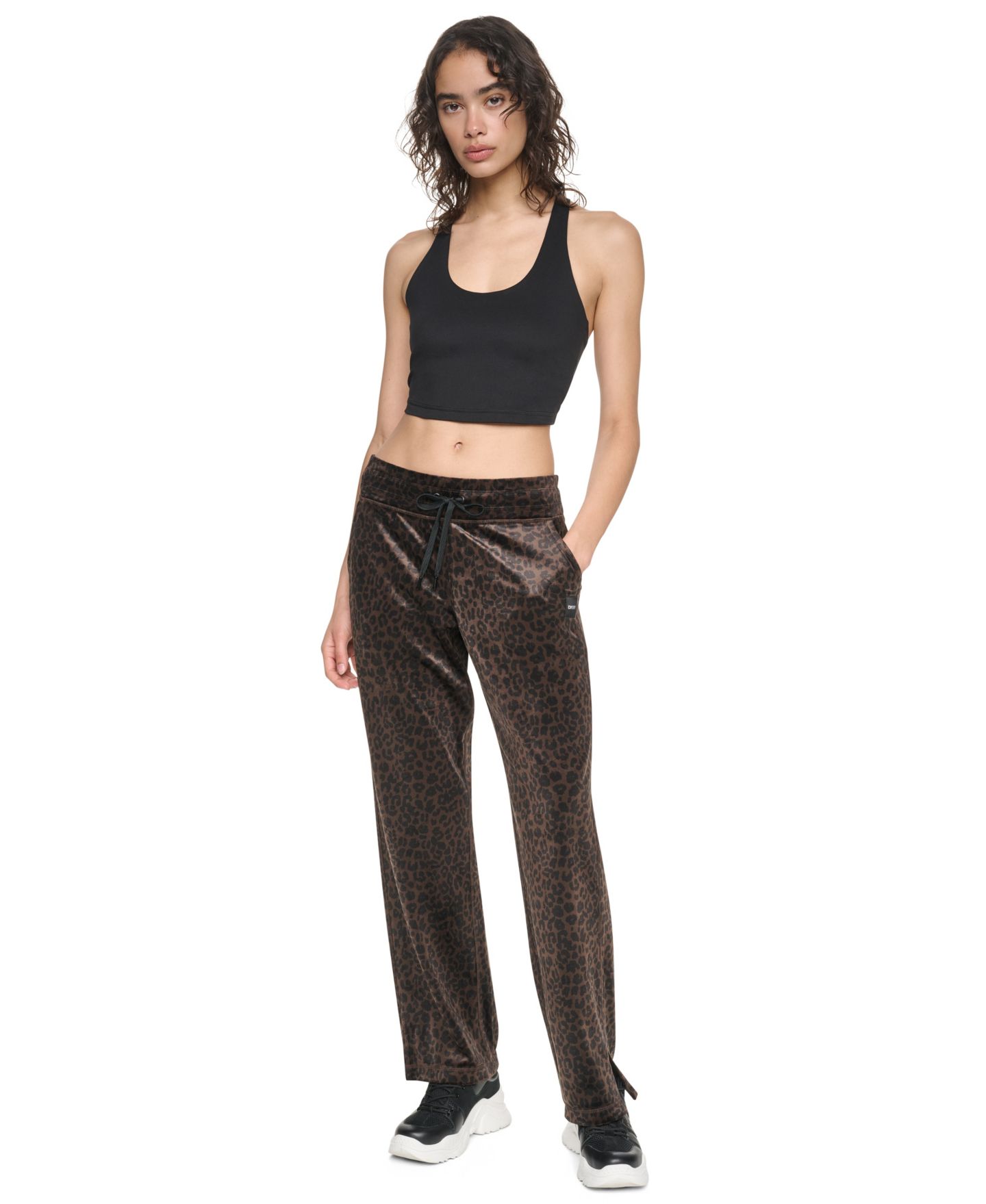 Женские брюки DKNY Sport Leopard-Print Mid-Rise Soft Velour Track Pants, цвет: Леопардовый тёмно-коричневый — фото 7