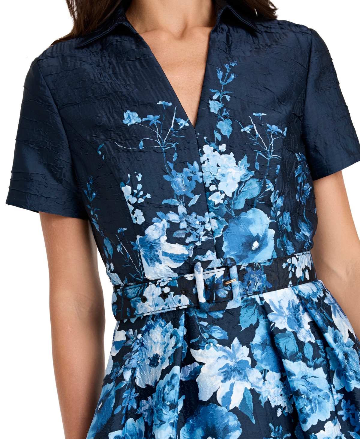 Tahari Asl Women's Belted Floral-Print V-Neck Midi Dress