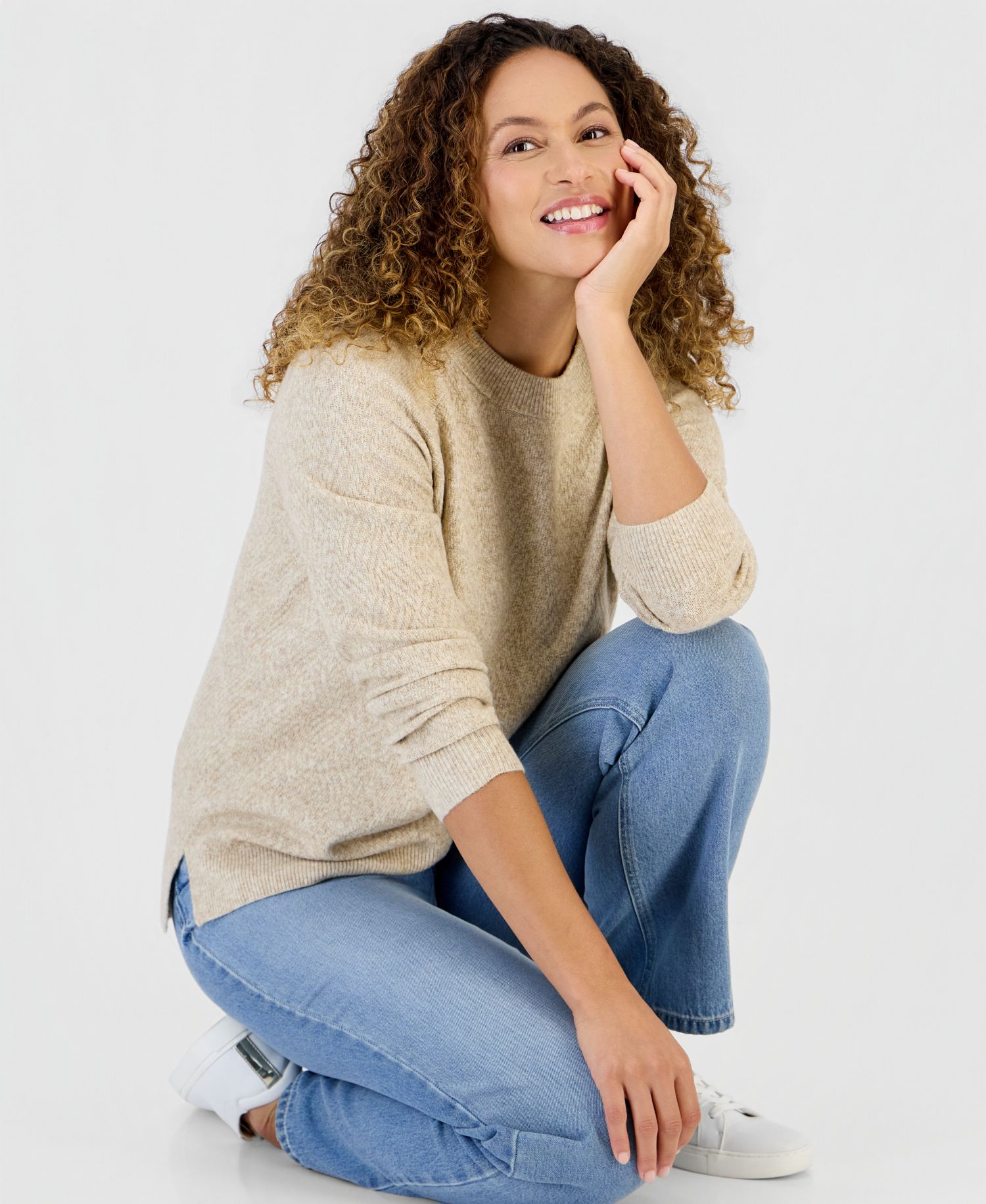 Petite LuxSoft Novelty Stitch Crewneck Sweater
