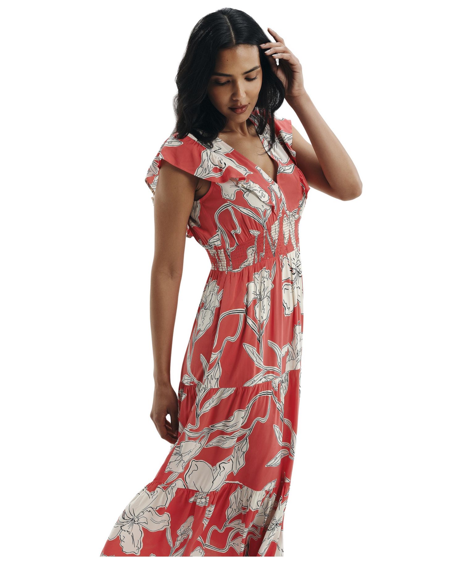 Women's Mattie V-Neck Tiered Short-Sleeve Midi Dress