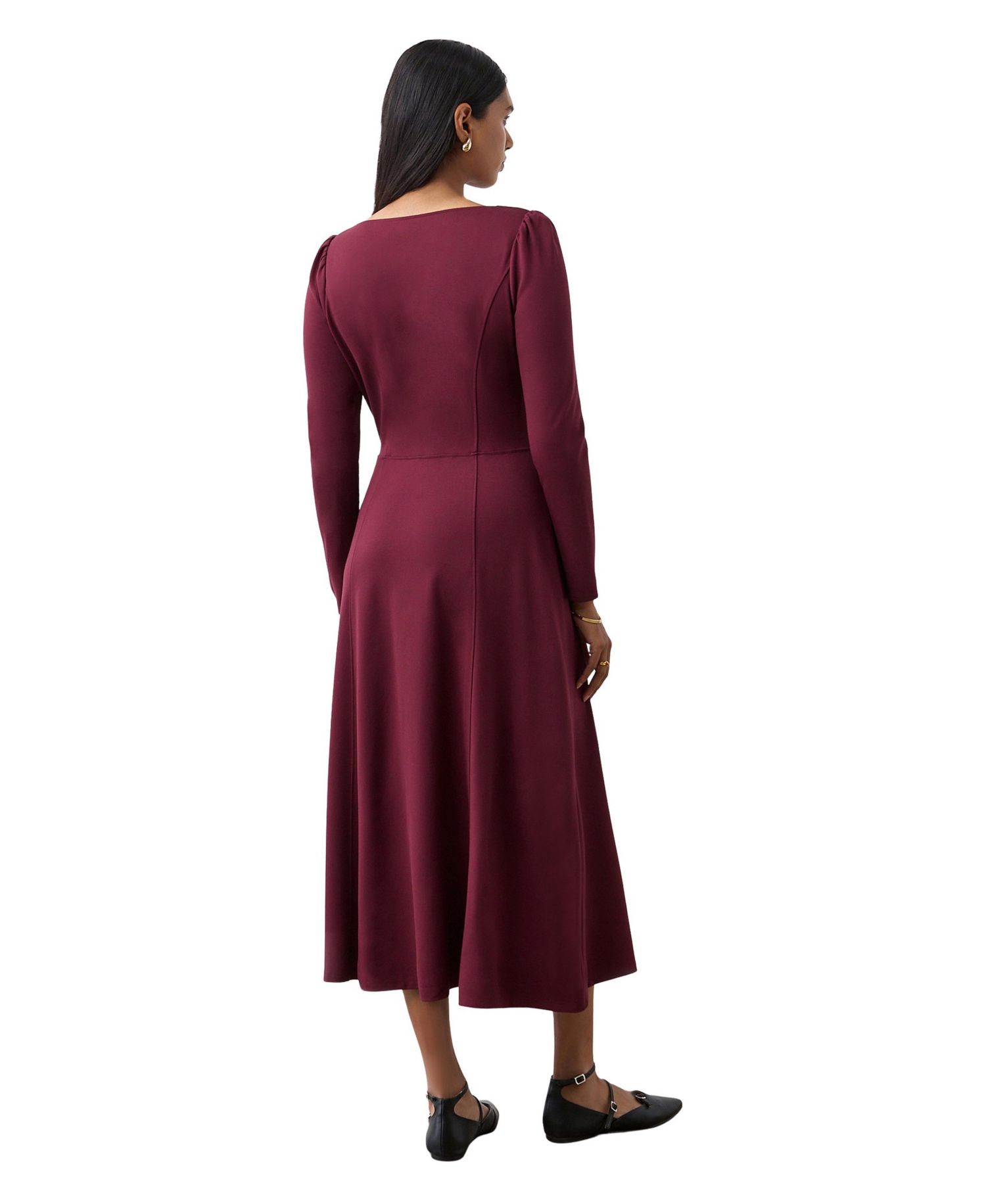Women's Kelly Square-Neck Long-Sleeve A-Line Midi Dress