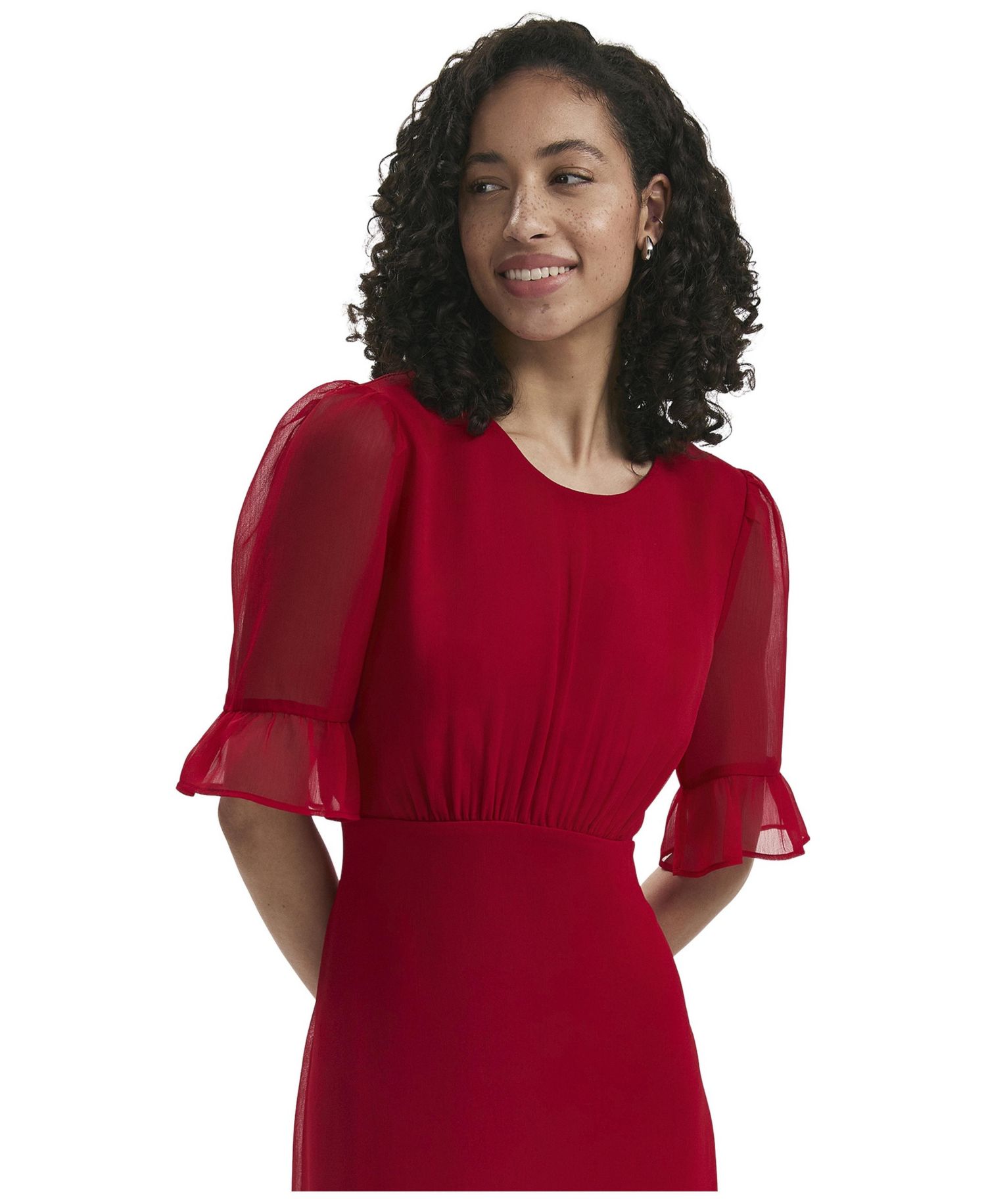 Women's Jennifer Short-Sleeve Chiffon Fit & Flare Midi Dress