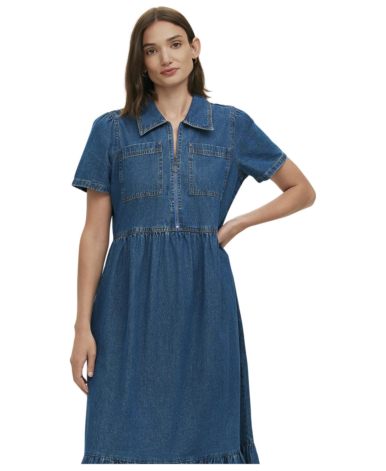 Women's Tania Denim Tiered Collared Midi Dress