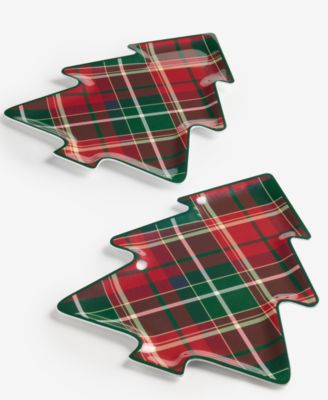 Melamine Tartan Plaid Tree Tray, Set of 2