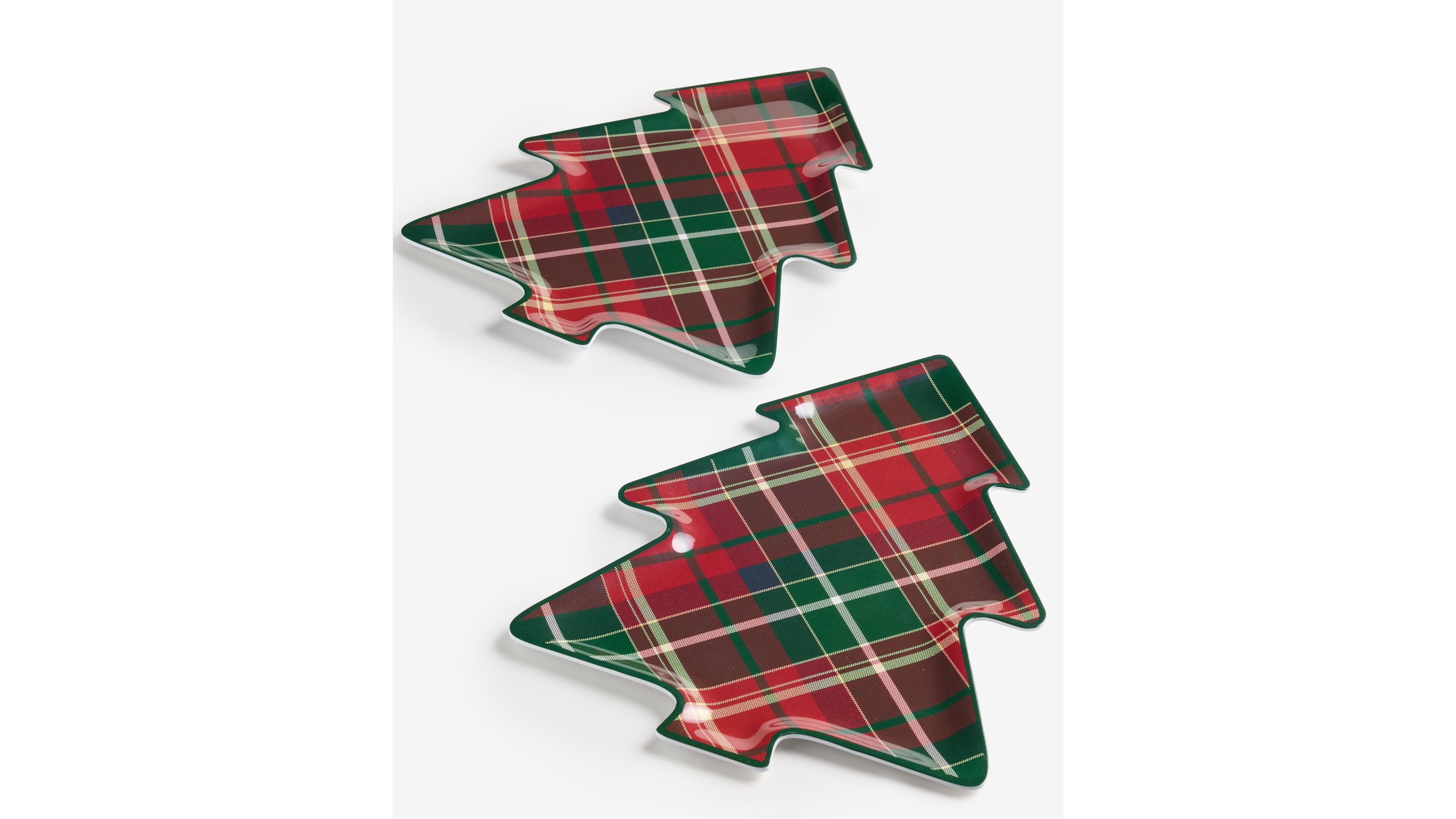Tinsel And Frost Melamine Tartan Plaid Tree Tray, Set of 2